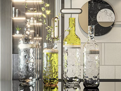 Transparent Textured Vases With Green Plants In Modern Interior Decor Setup 3d model
