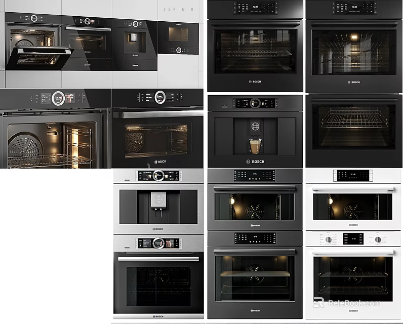 Modern Kitchen Appliances Showcasing Built In Ovens With Various Black And White Styles 3d model 
