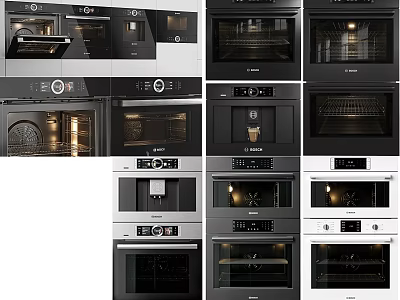 Modern Kitchen Appliances Showcasing Built In Ovens With Various Black And White Styles 3d model