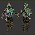 Detailed Tactical Figures With Helmet Vest And Knee Pads Front And Back Views