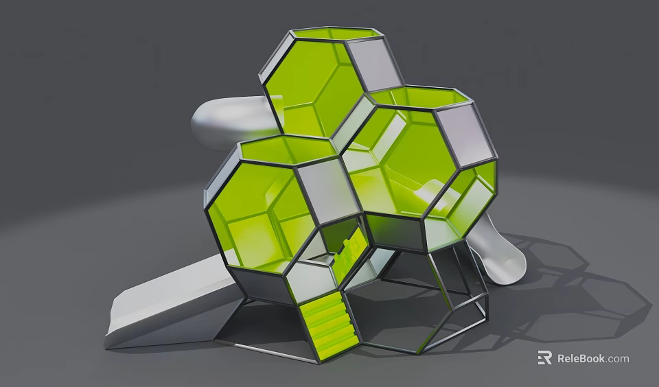Fun Children's Playground With Green Hexagonal Modules And Slide Structures 3d model 
