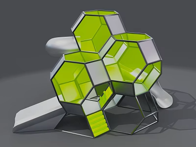Fun Children's Playground With Green Hexagonal Modules And Slide Structures 3d model