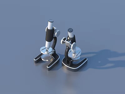 Two Modern Black White Household Microscopes With Compact Design And Stable Base 3d model