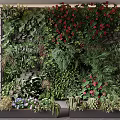 Living Green Plant Wall With Various Plants Red Flowers And Bottom Planters