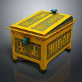 Decorative Chest with Yellow Base Colorful Patterns and Egyptian Style Carvings