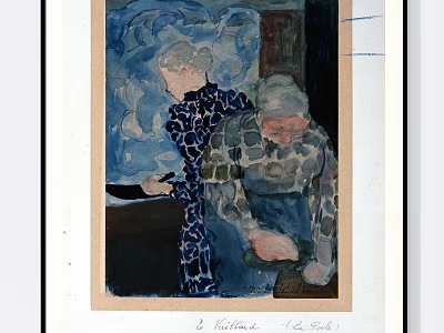 Two Elderly Figures In Collaborative Artistic Activity With Abstract Painted Background 3d model