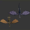 Colorful Flying Dragons With Orange And Purple Wings In 3D Render