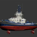 Water Transport Tugboat Model in Blue White Red with Cabin Antenna and Flag