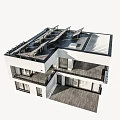 Modern Detached Villa Exterior With Solar Panels Large Glass Windows And Balcony