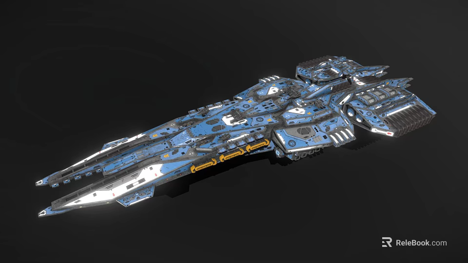 Sci Fi Spaceship Model With Detailed Metallic Structure And Blue Silver Coating 3d model 
