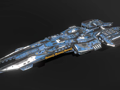 Sci Fi Spaceship Model With Detailed Metallic Structure And Blue Silver Coating 3d model