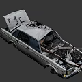 Abandoned Wrecked Car With Open Hood And Exposed Engine Parts