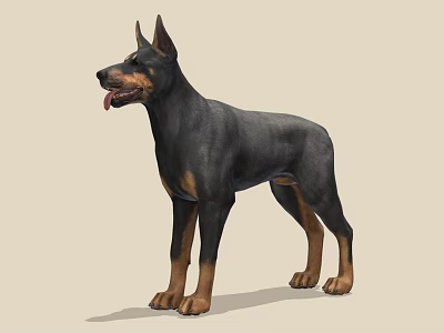 Doberman Pinscher Standing Alert In Profile With Black And Tan Coat Ears Perked 3d model