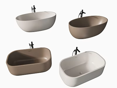 Modern Stylish Bathtubs In White And Brown Colors With Oval Shape And Faucet Fixtures 3d model
