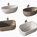 Modern Stylish Bathtubs In White And Brown Colors With Oval Shape And Faucet Fixtures