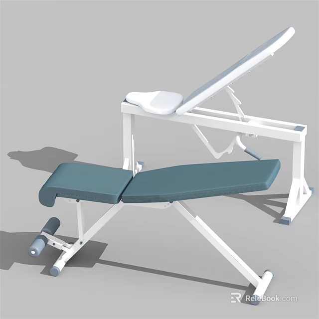 Adjustable Fitness Training Bench With Blue Padded Seat White Metal Frame And Wheels For Mobility 3d model 