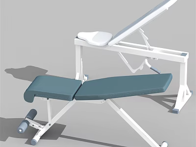 Adjustable Fitness Training Bench With Blue Padded Seat White Metal Frame And Wheels For Mobility 3d model