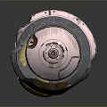 Futuristic Metallic Sphere Component With Glass Window Metal Bolts And Worn Details