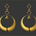 Golden Hoop Earrings With Large Circular Design Purple Gemstone And Gold Pendant