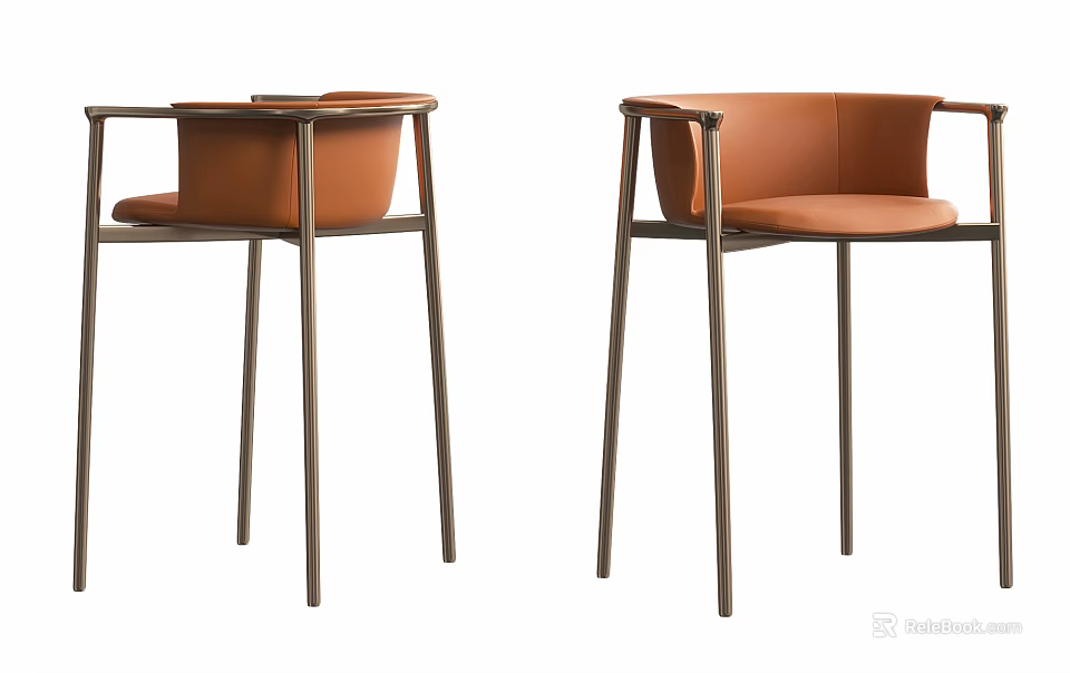 Modern Leather Bar Stools With Metal Frame Comfortable Armrests And Stylish Design 3d model