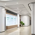Modern Hospital Outpatient Clinic Lobby With Spacious Interior White Columns Staircase Windows And Green Plants