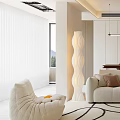 Modern Beige Leisure Chair In Living Room With Sofa And Floor Lamp