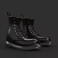 Fashionable Black Leather Ankle Boots With White Sole And Laces
