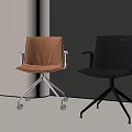Modern Office Chairs Orange And Black Leather With Armrests White Wheel And Black Star Bases
