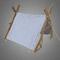 Simple Handmade Outdoor Tent With Wooden Frame And Light Blue Fabric Cover