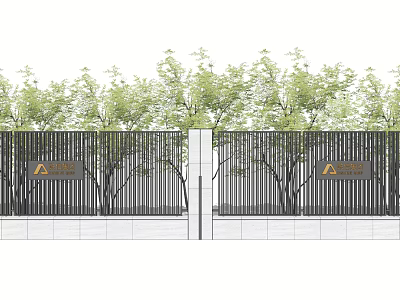 Modern Luxury Building Exterior Wall with Metal Grille Green Plants and Marble Base 3d model