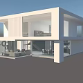 Modern Two Story Detached Villa With Large Glass Windows Open Layout And Interior Furniture