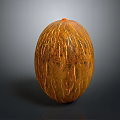 Whole Ripe Orange Cantaloupe Displaying Ribbed Texture on Smooth Shiny Surface