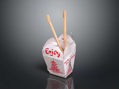 Disposable Tableware Set With Enjoy Printed Paper Container And Wooden Chopsticks 3d model