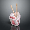 Disposable Tableware Set With Enjoy Printed Paper Container And Wooden Chopsticks