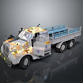 Camouflage Patterned Truck with Blue Cargo Bed and White Base Design