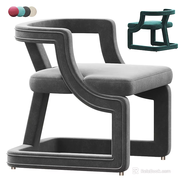 Modern Gray Upholstered Accent Chair With Curved Armrests Square Base And Metal Legs 3d model 