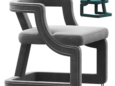 Modern Gray Upholstered Accent Chair With Curved Armrests Square Base And Metal Legs 3d model
