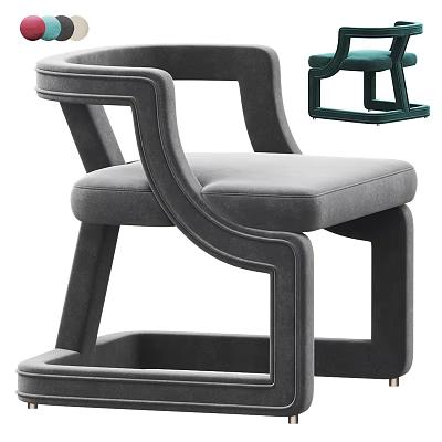 Modern Gray Upholstered Accent Chair With Curved Armrests Square Base And Metal Legs 3d model