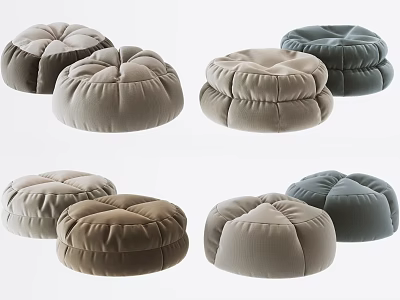 Multiple Soft Fabric Poufs in Various Neutral Tones for Living Room Seating 3d model