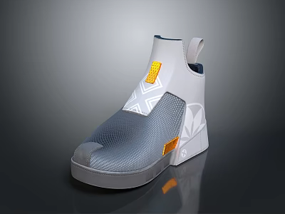 Modern High Top Sneaker Featuring Gray Color And Futuristic Details 3d model