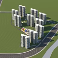 Modern High Rise Residential Building With Glass Curtain Walls Blue Sky Grassland And Water Area