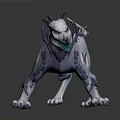 Mythical White Dog With Purple Spikes Green Mouth And Intricate Patterns Fierce Stance