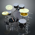 Musical Instruments Complete Drum Set With Black Shells Gold Cymbals Drumsticks And Stands For Music Enthusiasts