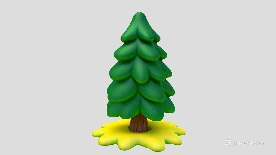 3D Rendered Cartoon Style Green Pine Tree With Layered Canopy Brown Trunk And Yellow Base 3d model 