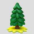 3D Rendered Cartoon Style Green Pine Tree With Layered Canopy Brown Trunk And Yellow Base