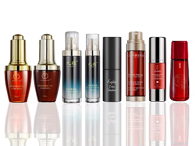 Various Branded Skincare Products Arranged In Row 3d model