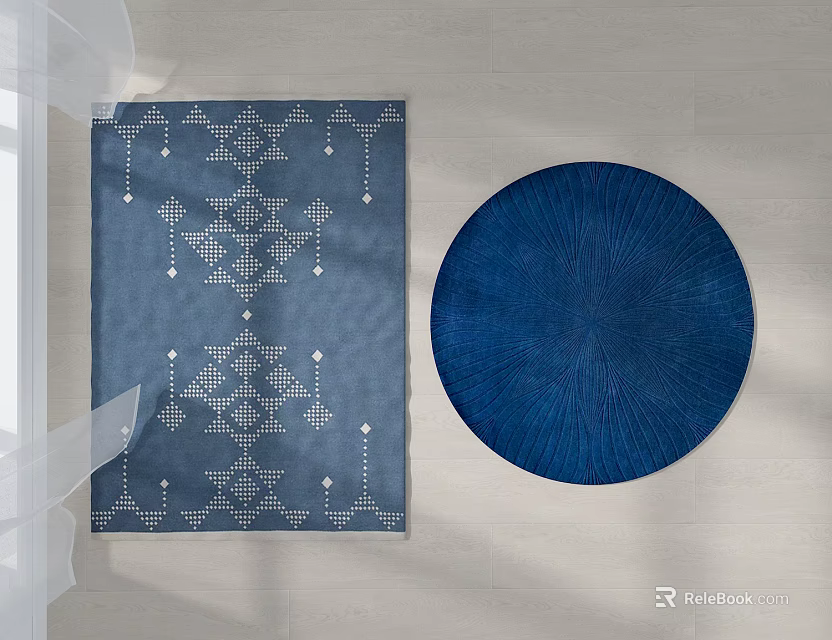 Modern Blue Square Rug With White Geometric Patterns And Circular Blue Rug 3d model