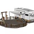 White Recreational Vehicle With Wooden Fence Swing And Picnic Area Setup