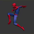 Spider Man Character In Red And Blue Costume With Dynamic Pose On Dark Background
