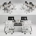 Modern Office Desk Setup With 1.16m Size White Chairs And Computer Monitors 3d model